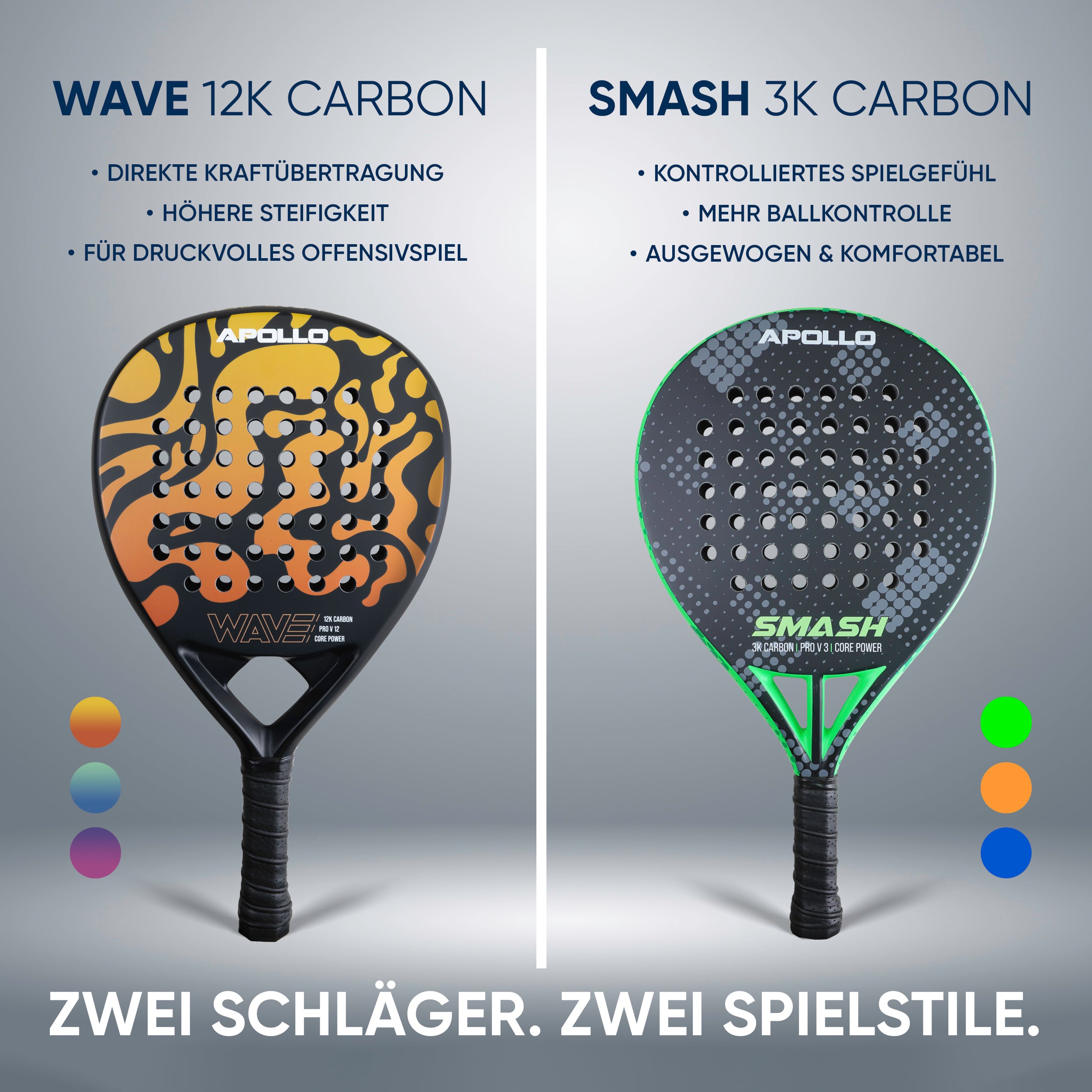 Apollo Funsport - Padelschläger / Padel Rackets - 3K Smash - Silver Blue