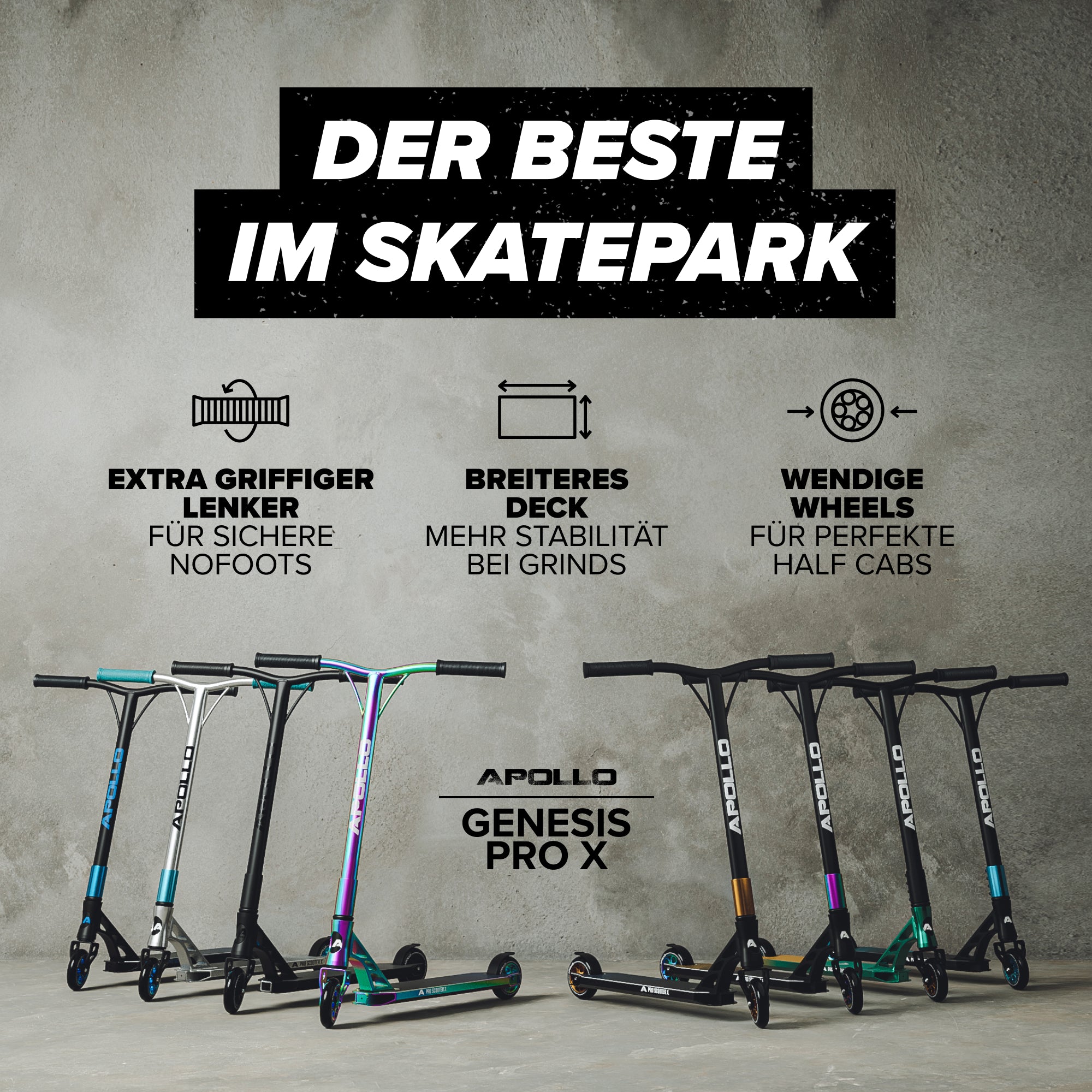 Apollo - High End Stunt Scooter - Genesis Pro X Stuntscooter mit ABEC 9 Kugellagern - Schwarz
