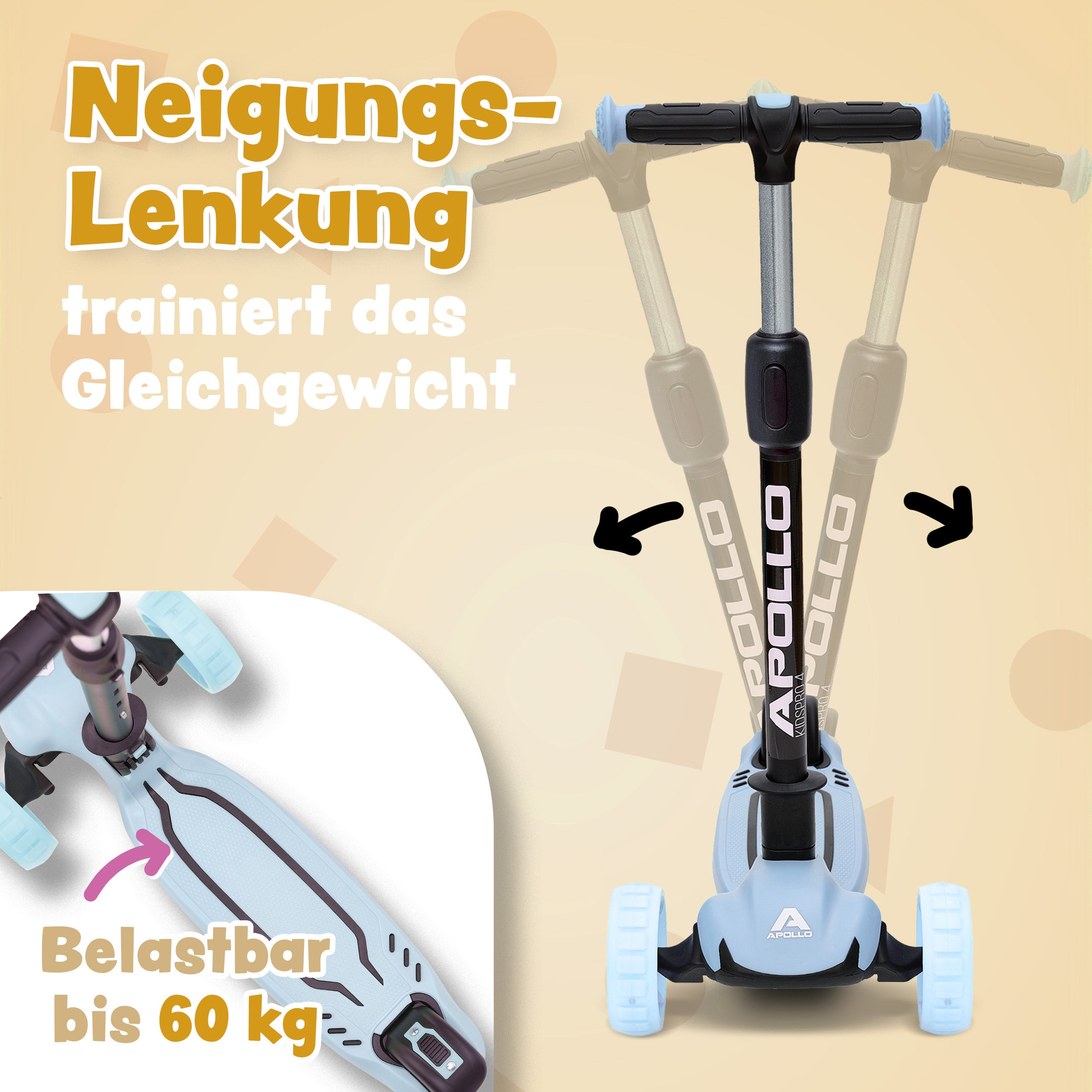 Apollo - Kinderscooter "KidsPro4" klappbarer LED Roller - Blau