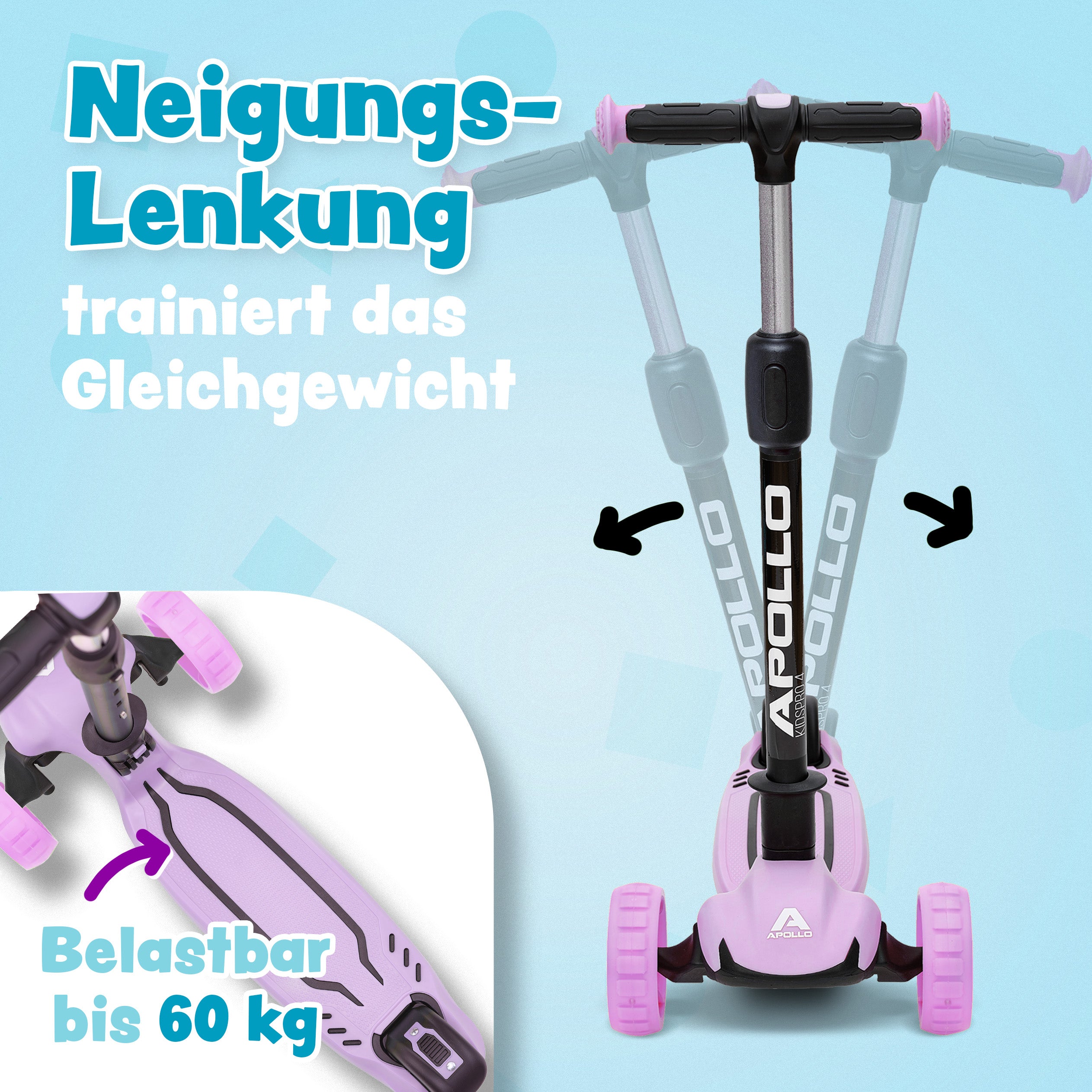 Apollo - Kinderscooter "KidsPro4" klappbarer LED Roller - Violet