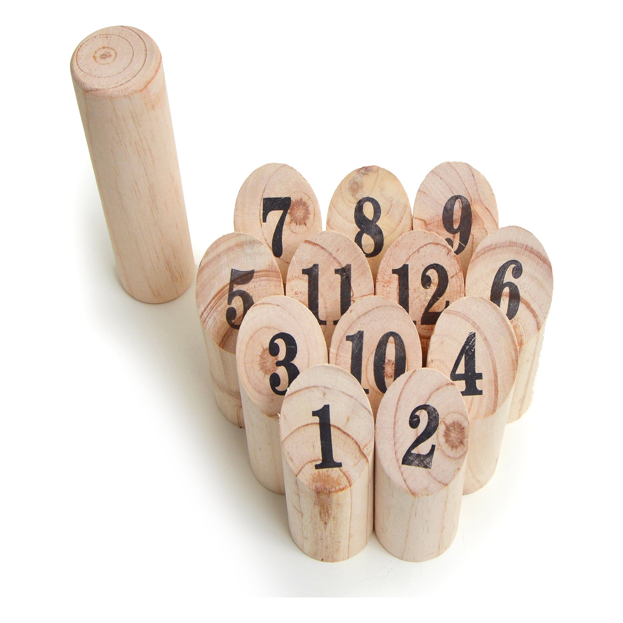 Ocean 5 - Nummern Kubb – Wurfspiel aus Holz, 12 Zahlenklötze + Wurfholz -