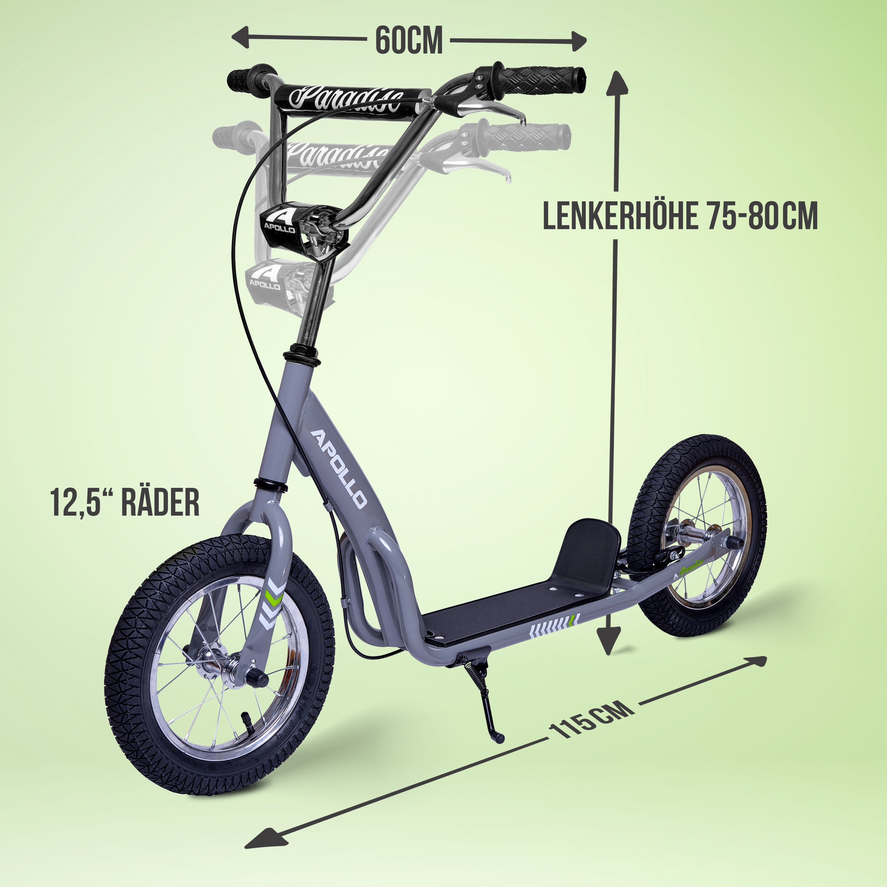 Apollo - Retro Scooter Paradise Roller mit Luftreifen 12,5 Zoll - Grau