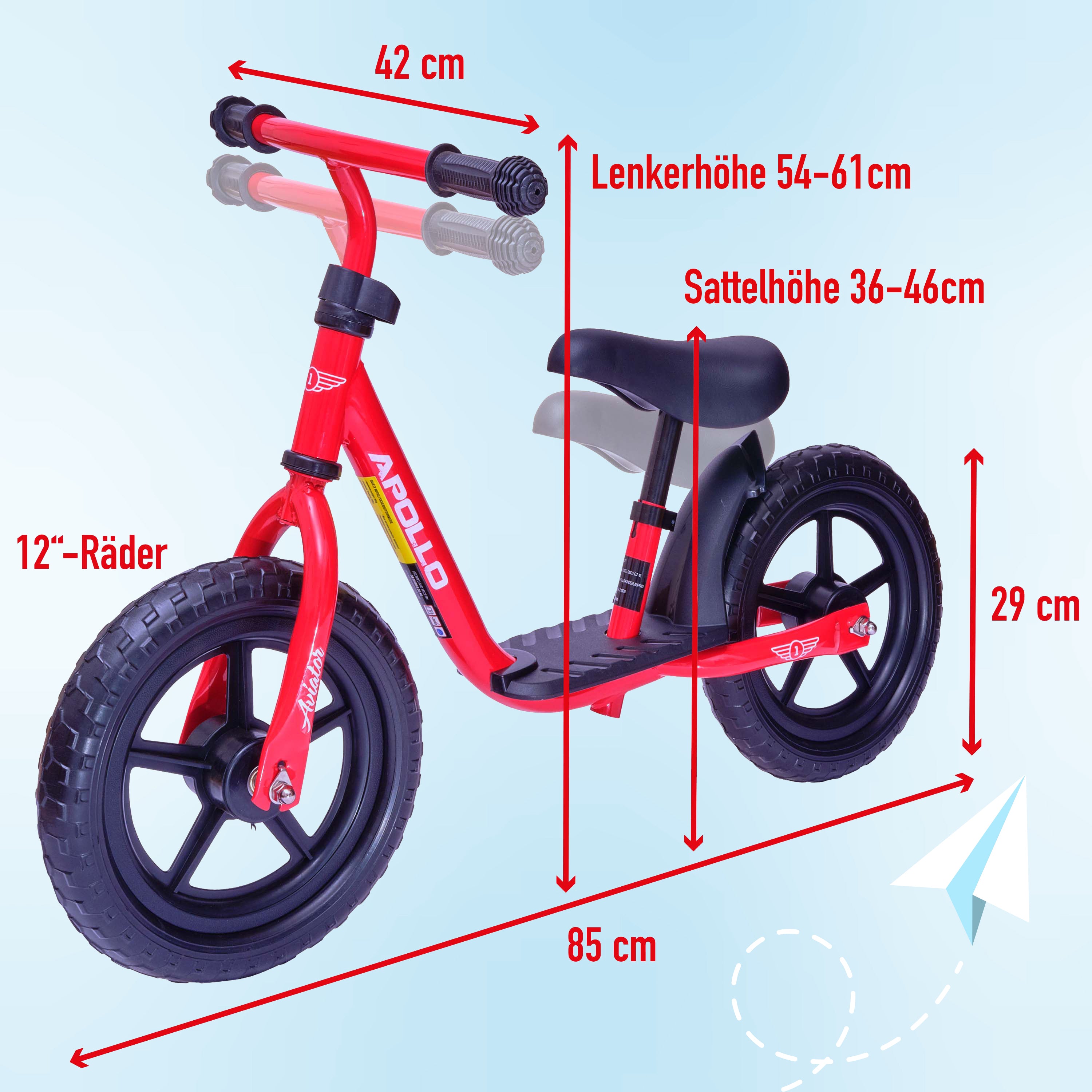 Apollo - Aviator Laufrad, sicheres Laufrad 12 Zoll - Rot