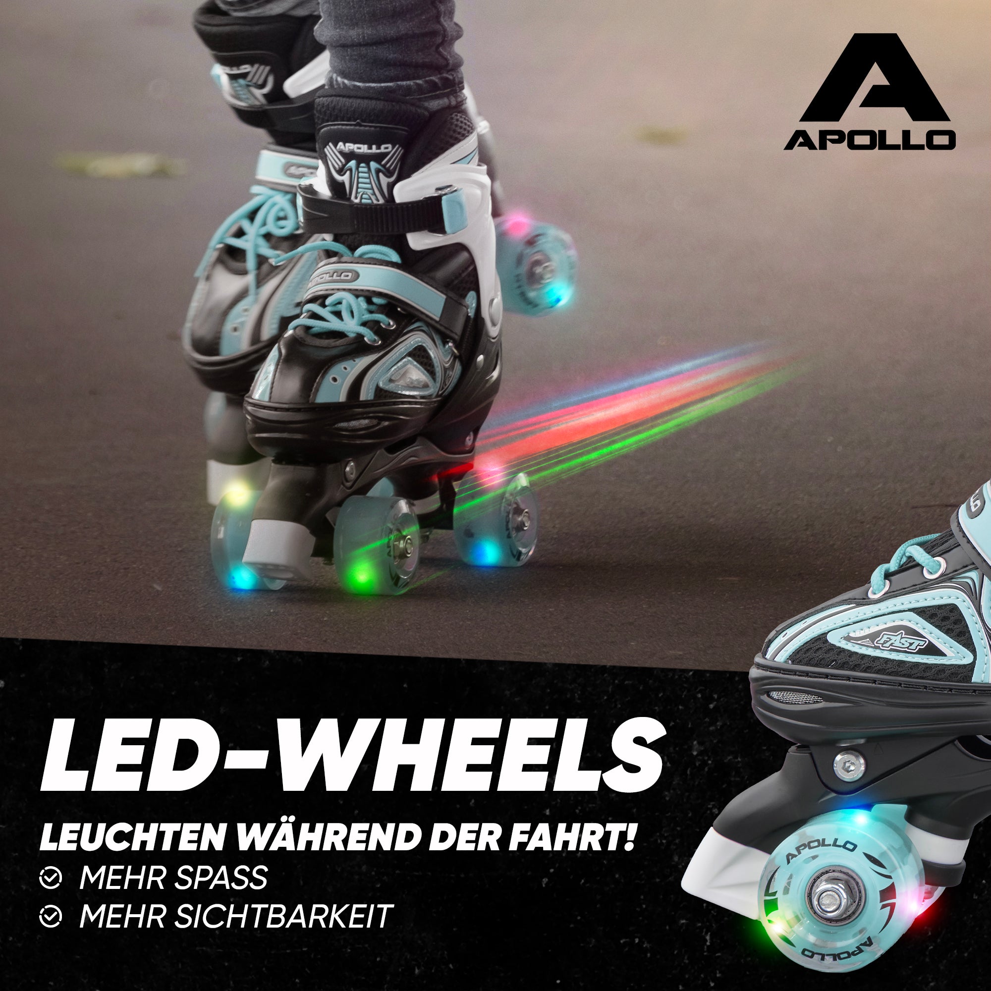 Apollo - Super Quad größenverstellbare verstellbare Rollschuhe für Kinder - Türkis -