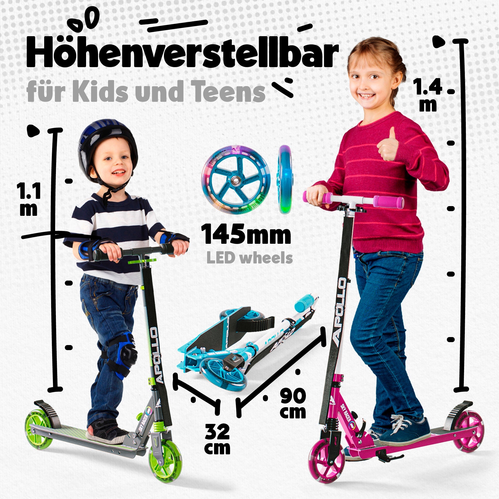 Apollo - 145mm City Scooter mit Federung "Skyracer" klappbar und höhenverstellbar - Mint