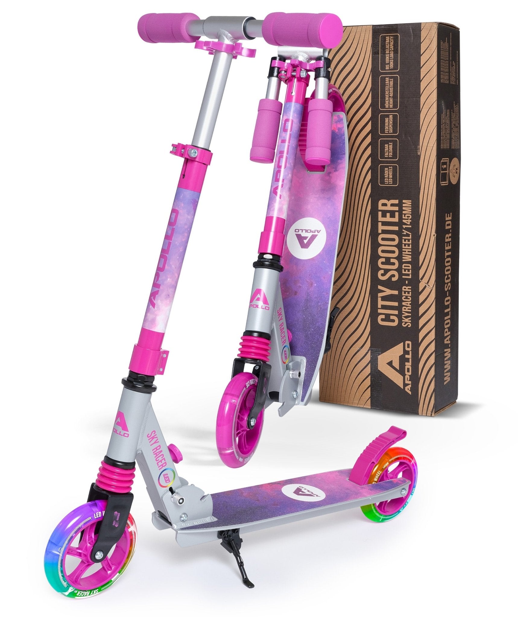 Apollo - 145mm City Scooter mit Federung "Skyracer" klappbar und höhenverstellbar - Starlight