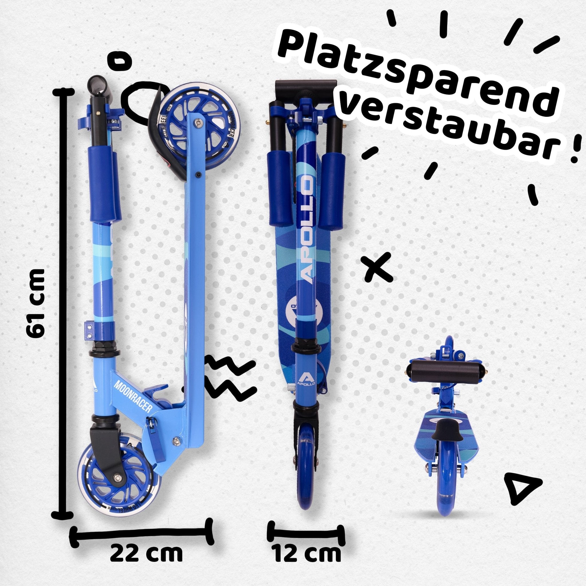 Apollo - Scooter LED - "Moonracer" City Scooter Kinder mit Federung - Blau