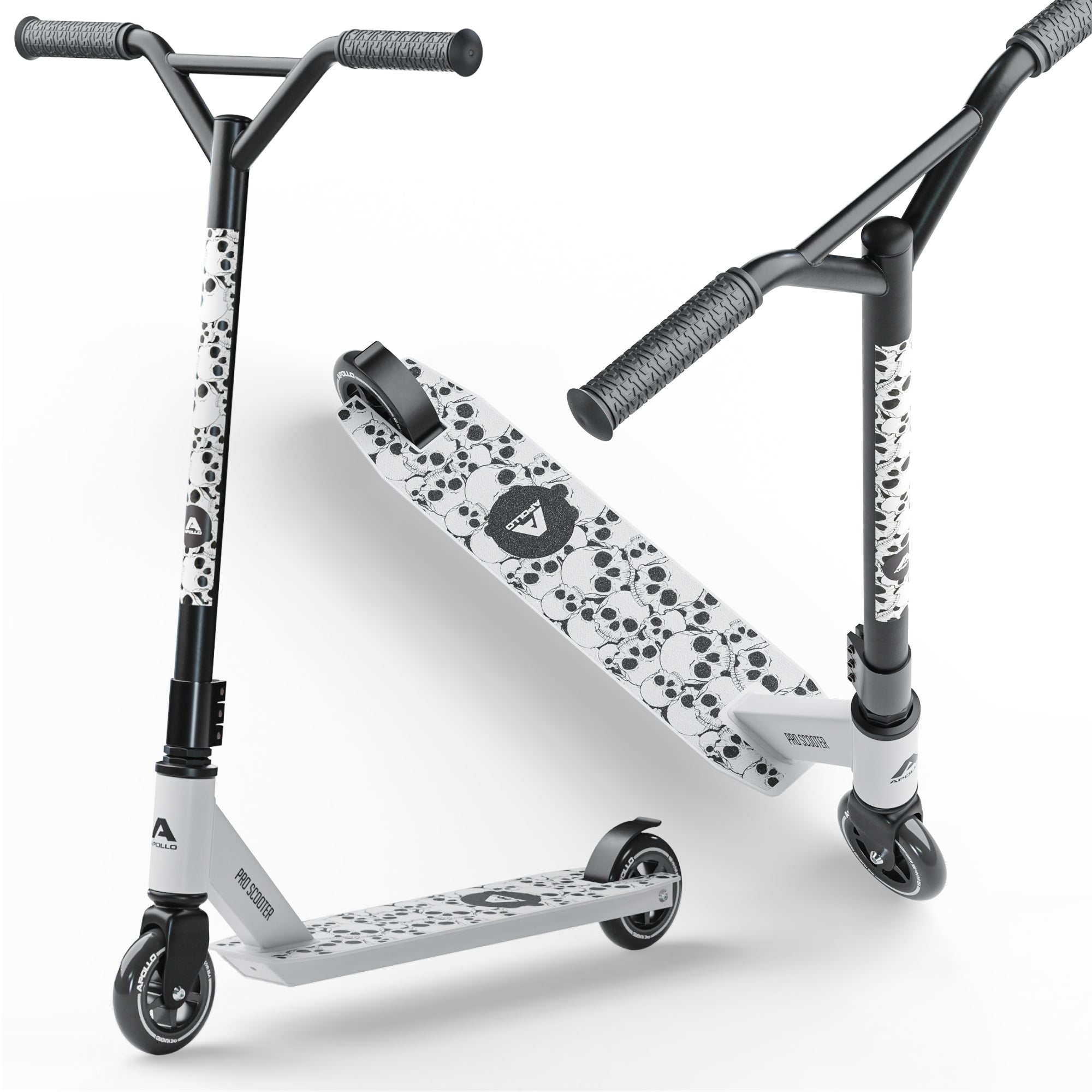 Apollo - Stunt Scooter - Genius Pro Robuster Kinder Scooter mit ABEC 9 Kugellager - White Skull